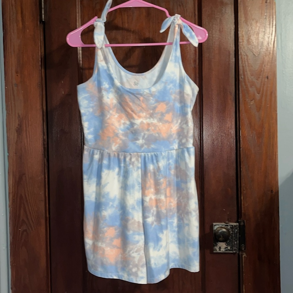 SO Romper with Blue Tie Dye, Ties at Top
